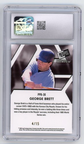 2024 LEAF THE NATIONAL PRESS PASS GEORGE BRETT PRISMATIC BLUE SP /15 CGC 10 #30 - Picture 2 of 2