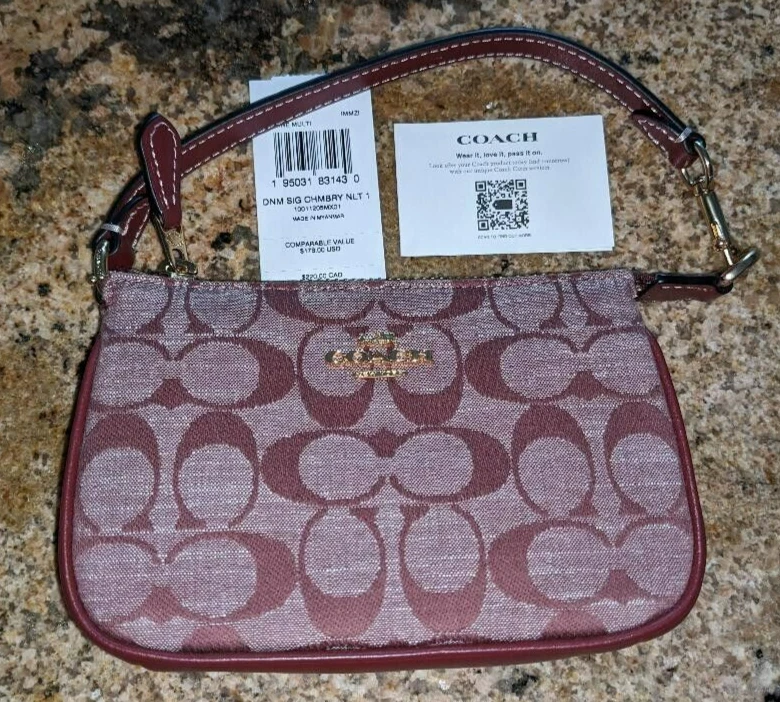 Coach Nolita 15 In Signature Chambray Wine Multi CI027 Wristlet Small Purse  NWT