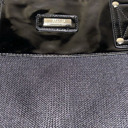 VERSACE PARFUMS Black Patent Leather Nylon Mesh Shoulder Large Tote Bag Designer - Picture 3 of 6