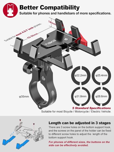 Fahrrad Handyhalter Aluminium Motorrad universal 4,5-7 Zoll 360° Drehung - 第 7/12 張圖片