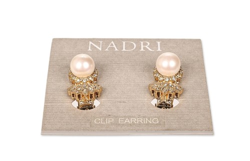 Nadri 301269 Pave Faux Pearl Stud Earrings Gold - Picture 3 of 3