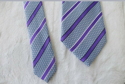 ERMENEGILDO ZEGNA NWT MENS PURPLE STRIPE TIE 92% SILK 8% COTTON MADE IN ITALY - Picture 4 of 6