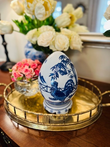 Chinoiserie Finial Blue & White Vintage Posh Preppy Shelf Mantel Décor 9 1/2” - Picture 3 of 12