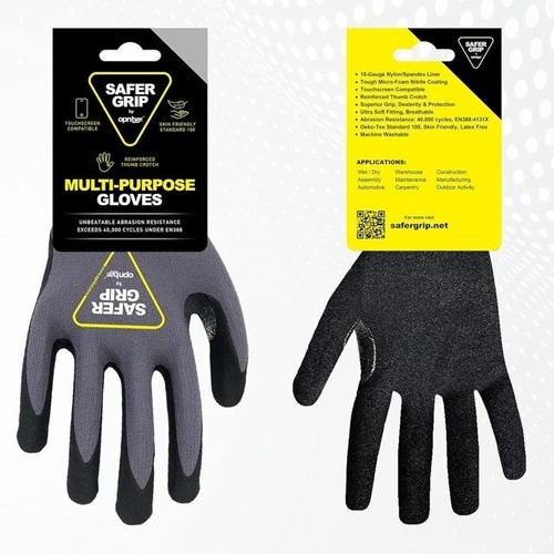 Gants de travail revêtus de nitrile écran tactile renforcé pouce entrejambe SaferGrip, 1 paire - Photo 1 sur 7