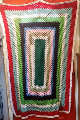 Multicolor Lg To Small Crochet Rectangle Granny Afghan Blanket 61” x 42" Throw - Picture 9 of 16