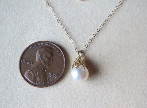 14 Karat Gelbgold Kette Halskette & Perlenanhänger 1,20 Gramm - Bild 16 von 18