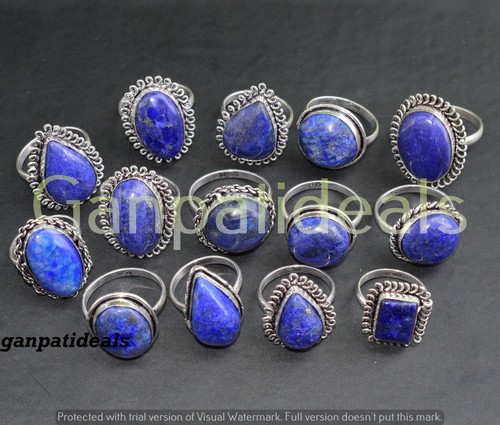 ¡Venta a granel! Lote al por mayor de anillos enchapados en plata 925 de anillos de piedras preciosas de lapislázuli - Imagen 5 de 8