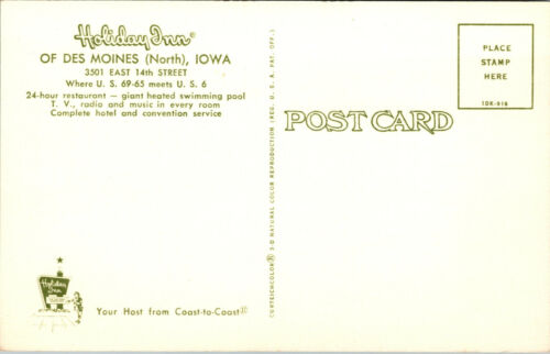 Postal de colección años 60 Des Moines Iowa IA Holiday Inn Hotel junto a la piscina Sun Bathers - Imagen 2 de 2