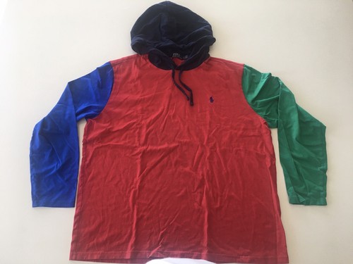 Polo Ralph Lauren farbblockiertes T-Shirt mit mehreren Kapuzen Herren XL, rot, grün, blau