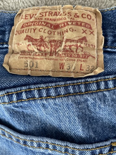 Levis 501 Mens Jeans Button Fly Med Wash Blue Cotton Straight Leg 36 31 - Picture 4 of 18