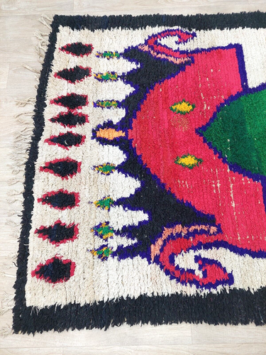 Vintage Abstract Handmade Area Rug 4x5 Moroccan Berber Boujaad Artistic Carpet - Picture 5 of 10