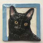 Shorthair Burmese Cat Ceramic Portrait 3d tile bas-Relief Handmade Alexander Art