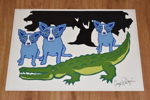 George Rodrigue Blue Dog Later Gator White 1 of 1 Silkscreen Print Signed Art - Afbeelding 2 van 4