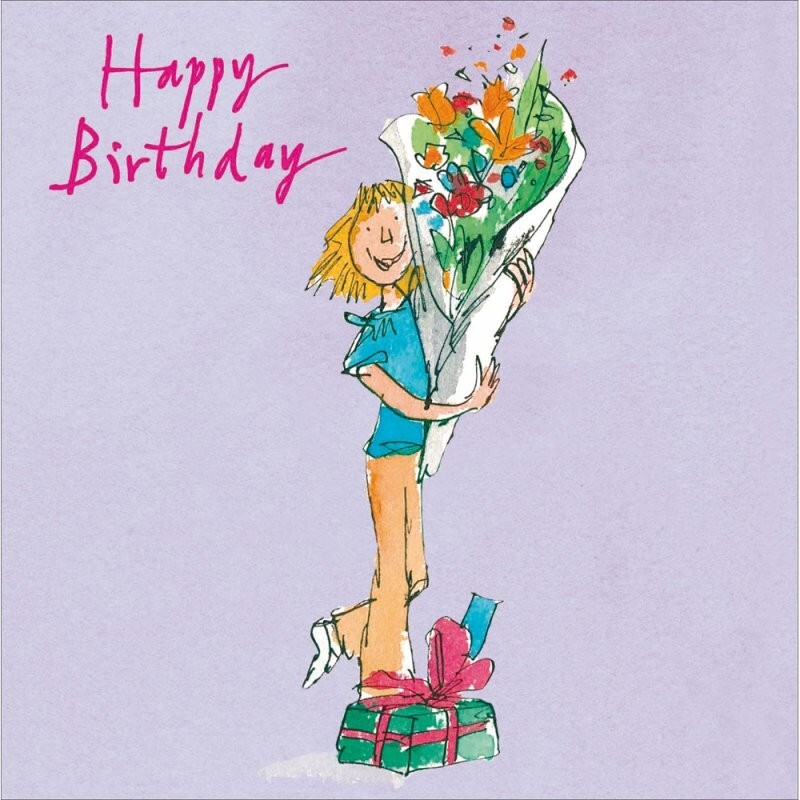 Quentin Blake Lady And Flowers Birthday Card – Greeting Card For Her
