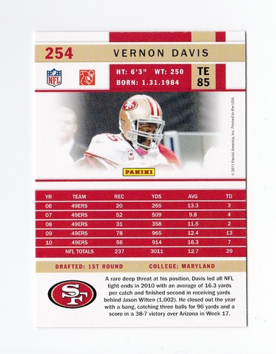 2011 Score Gold Zone #254 Vernon Davis San Francisco 49ers Maryland Terps - Picture 2 of 2