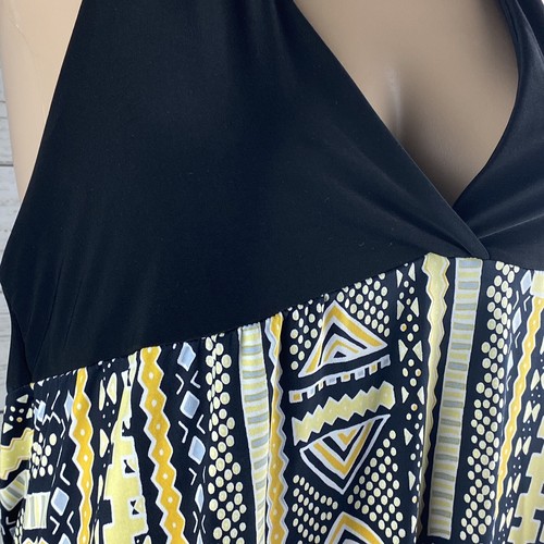 Madrag Halter Top Medium Black Yellow Orange Abstract Pattern Stretch Tie Back - Picture 5 of 12
