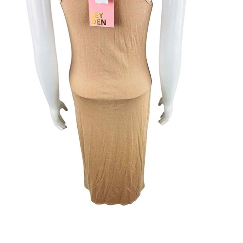 Abito midi nuovo Leida donna taglia media a costine peep davanti marrone mandorla elasticizzato nuovo con etichette - Foto 5 di 8