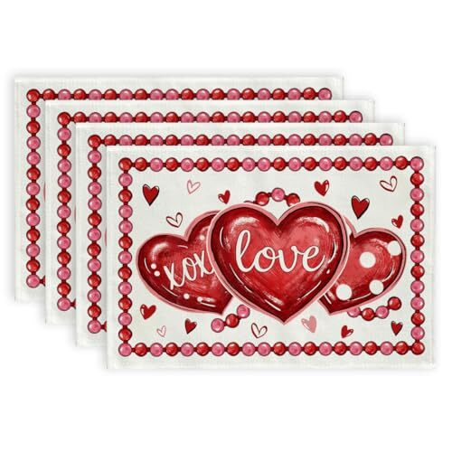 Valentine's Day Placemats 12x18 Inch, Hearts XOXO Love Farmhouse Holiday - Bild 2 von 7