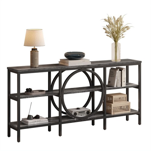 3 Tier Storage Shelves Industrial Metal Frame Console Table for Entryway Hallway - Picture 23 of 49