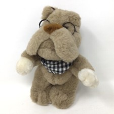 Vintage Plush Bulldog Dog w/ Glasses Toys House 7  Stuffed Animal