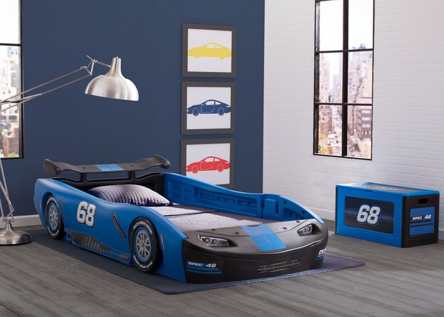 Boys Girls Race Car Bed Frame Twin Size Toddler Platform Kids Bedroom Furniture