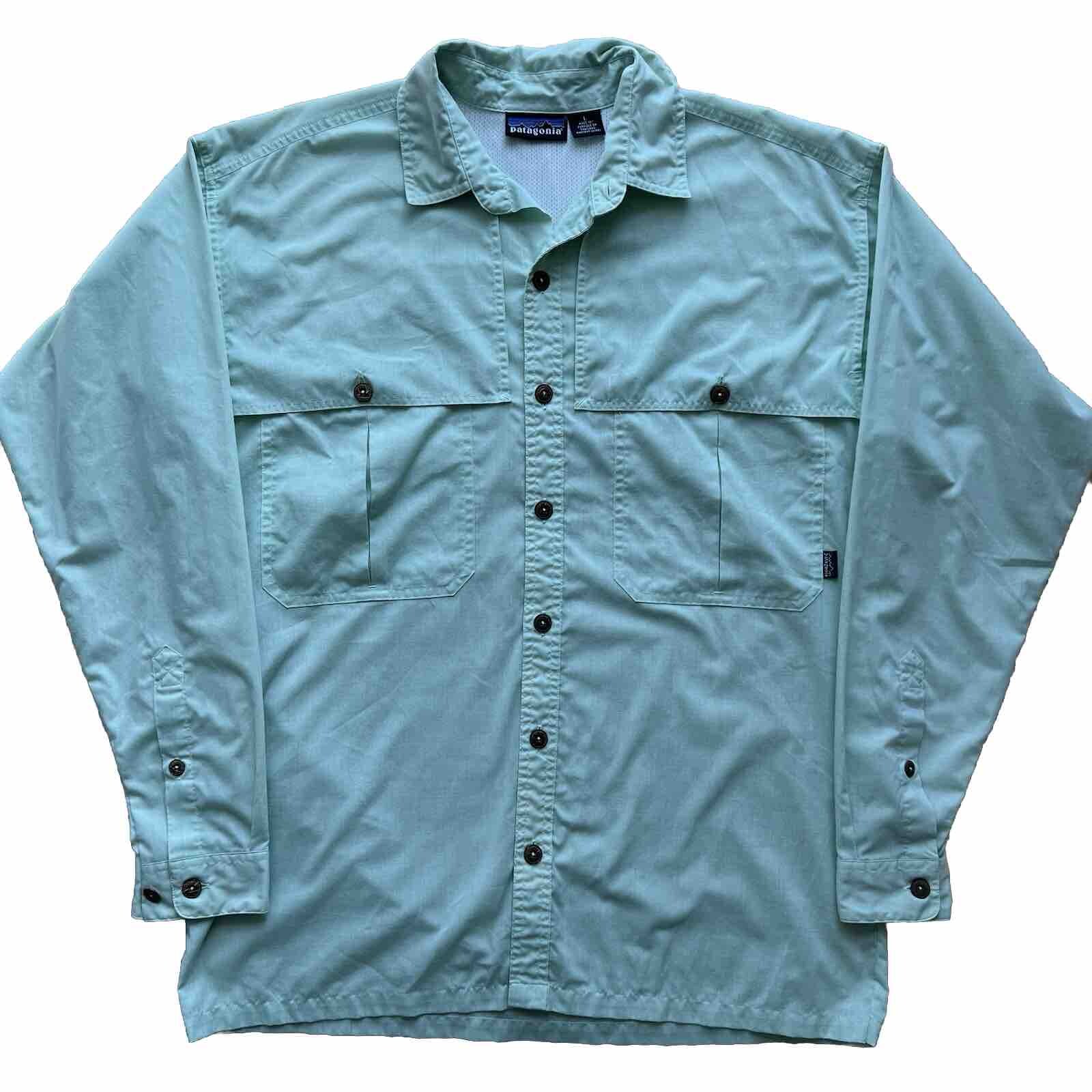 Patagonia Tropical Flats Shirt L Green Fishing Button Up Lightweight Outdoors