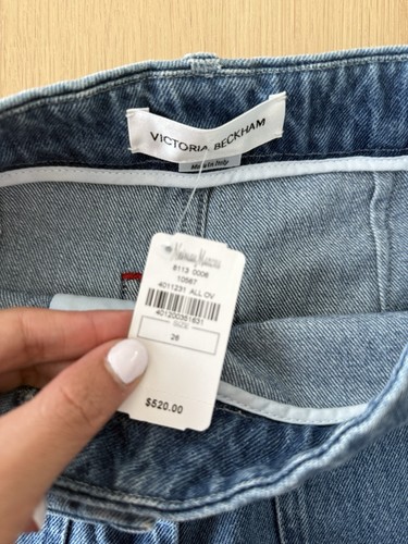 Victoria Beckham High Rise Wide Leg Alina Denim 100% Cotton Pants Blue Size 26 - Picture 6 of 12