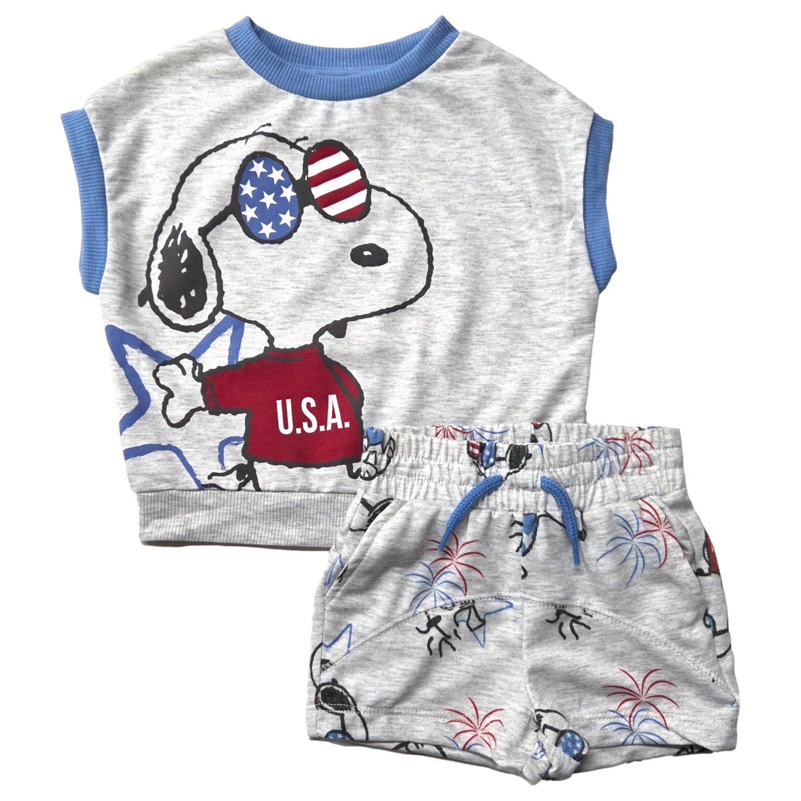 Peanuts Infant Boys 2pc Gray Snoopy Outfit Sweatshirt & Shorts Set 12 Months