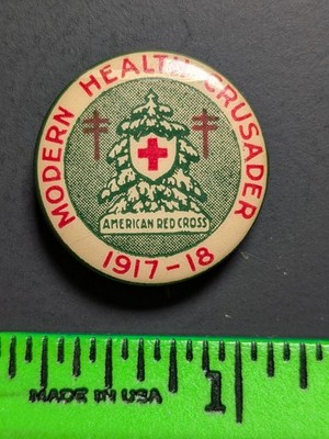 Vintage 1918 Merry Christmas Red Cross Health Pinback Pin