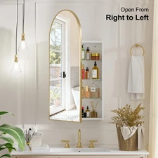Arched Medicine Cabinet with Mirror Brushed Gold Medicine Cabinet with Storage