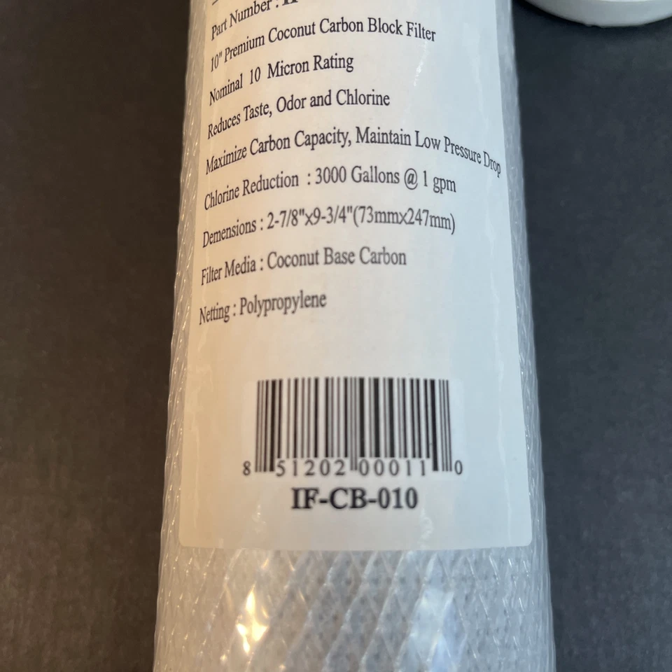 IntelliFil IF-CB-010 10” Coconut Carbon Block Water Filter 10 Micron 2 Pack - Image 4 of 4