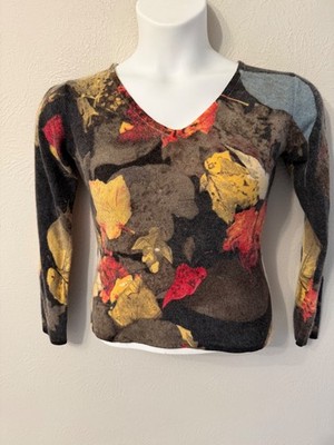 Finity Studio 100% Cashmere sweater size M colorful leaf pattern 90s Y2K