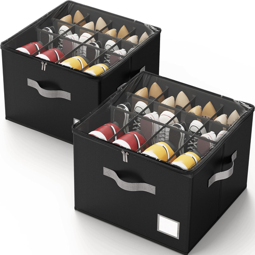 Organizador zapatos plegables con tapa transparente 2 pack negro closet 1216pares - Imagen 8 de 12