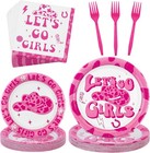 durony 96 Pieces Let's Go Girls Party Tableware Serve 24 Guests Small, Pink 
