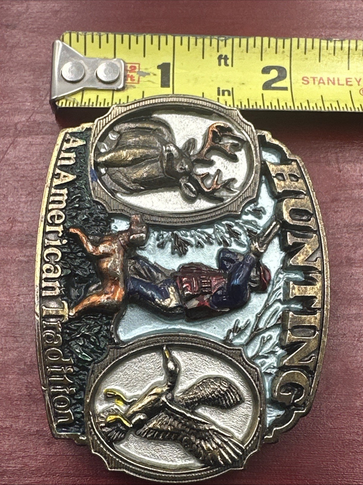 VTG 1986 Great American Buckle Co. “Hunting – An American Tradition” Belt Buckle