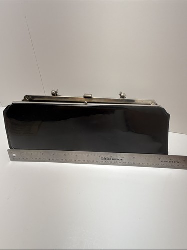 Vintage 50’s 60’s Rectangular Black Clutch Metal Handle Purse Unbranded & AD - Picture 10 of 15