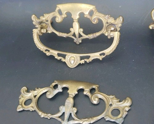 2 Pair Antique Victorian Cabinet Drawer Pulls W/ Matching Plate & Bail Lt 300 - Bild 5 von 9
