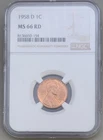 1958 D Lincoln Penny NGC MS 66 RD 1c