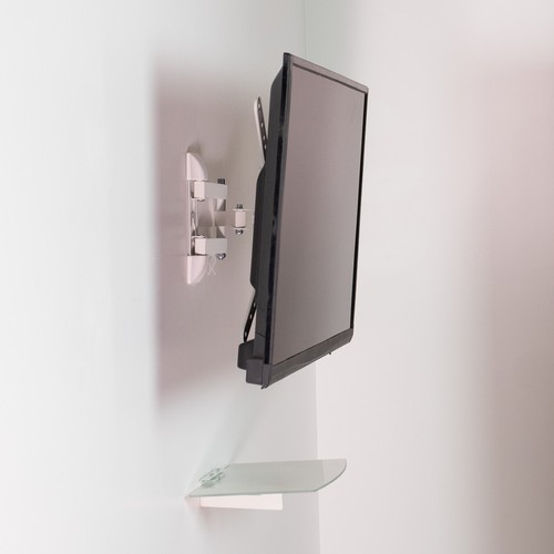 VIVO White 23" to 55" Screen Adjustable TV Wall Mount & AV, DVD Floating Shelf - Picture 6 of 7