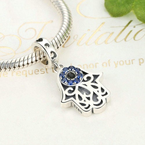 925 Sterling Silver Hamsa Charm Hand Charm Evil Eye Charm Birthday Charm Anniver - Picture 3 of 5
