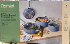 Figmint 7pc Nonstick Ceramic Coated Aluminum Cookware Set in Blue Brand New