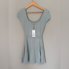 NWT LoveShackFancy Evaluna Stretch Pointelle Mini Dress Eau De Nil | size S