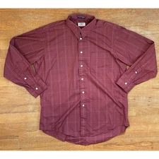 Vintage Burgundy Plaid Oxford Shirt Size Large 1970s Pima Cotton Blend Collared