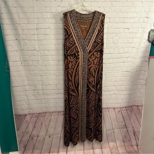 Soft Surroundings tropical print Ikaria maxi sable brown coastal large boho - Picture 4 of 11