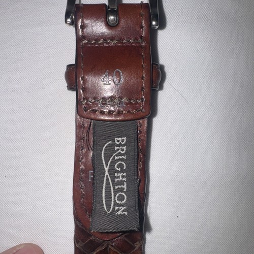 Cinturón Hombre Brighton Talla 40 Marrón Tejido Cuero Hebilla Plateada P3107 - Imagen 7 de 10