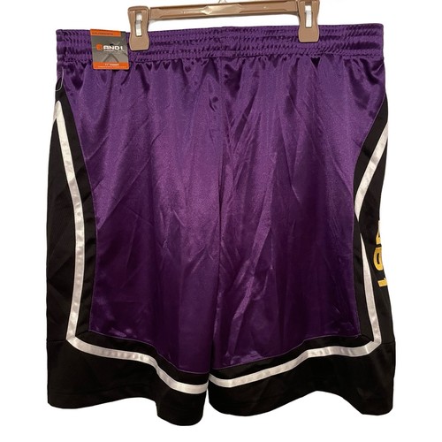 AND1 Basketball Shorts Mens Size 2XL 11” Inseam NEW Purple Gold White Black - Picture 2 of 7