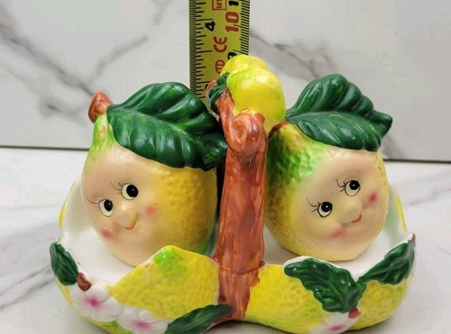 Lemon Salt & Pepper Shaker Anthropomorphic Vintage W/ Cradle Tray - Picture 16 of 18