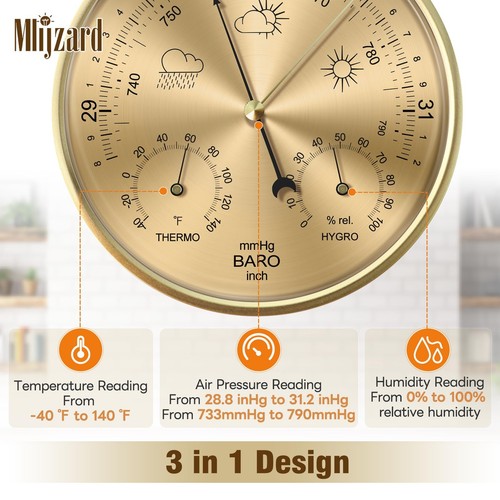 Traditional Weather Station Indoor,3 in1 Barometer Thermometer Hygrometer Wal... - Picture 2 of 9