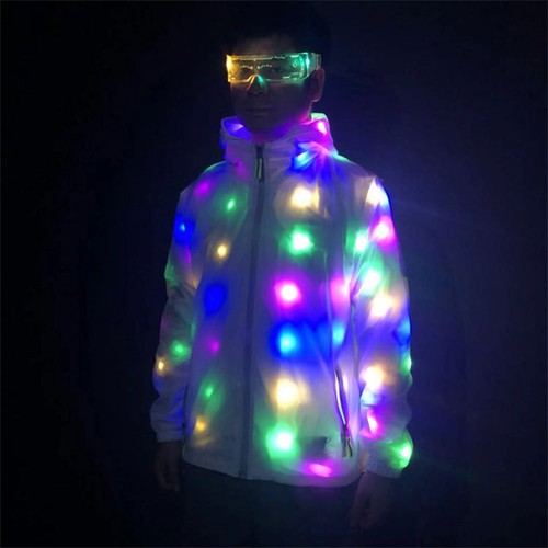 Costume cosplay LED luce colorata brillante abbigliamento giacca DJ ballerina bar palco spettacolo - Foto 3 di 15