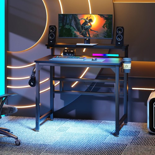 Gaming Desk,80CM Industrial Writing Desk with Height Adjustable Monitor - Picture 4 of 5